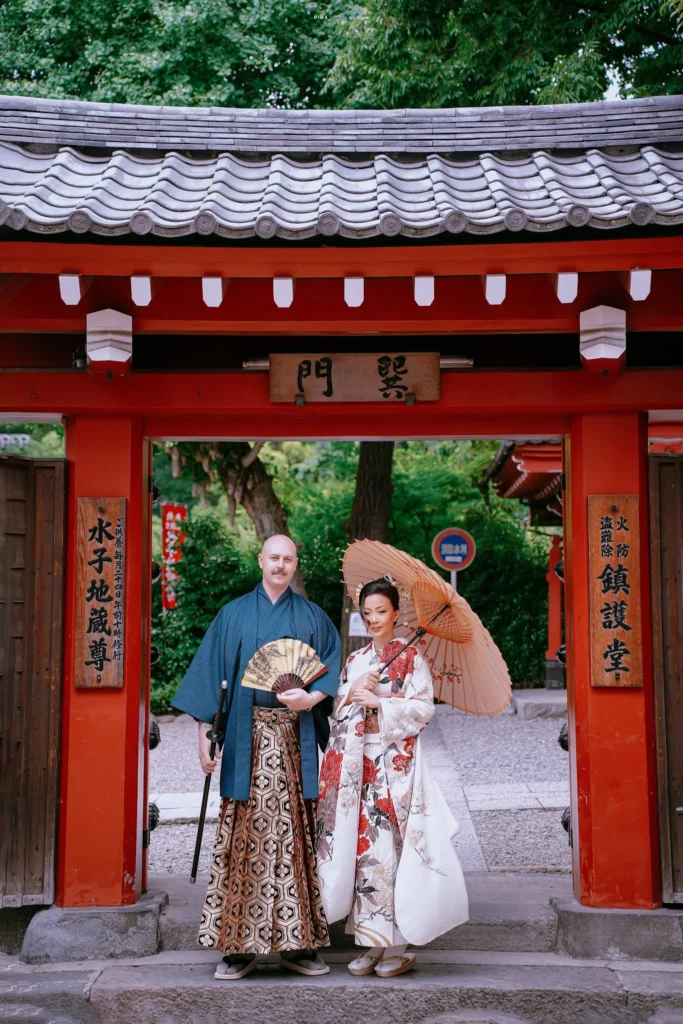 Couple wearing premium furisode kimono walking near Sensoji Temple Asakusa Tokyo
